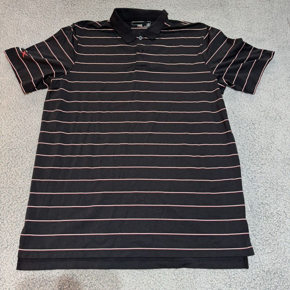 RLX Ralph Lauren Polo Shirt Mens Med Red Black Stripe Golf Preppy Performance